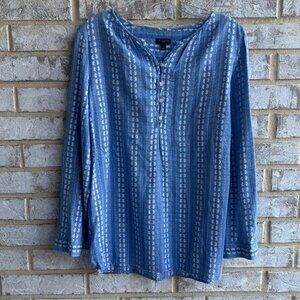 Talbots Long Sleeve 3/4 Button Blue\White Floral Striped Blouse Size L Petite